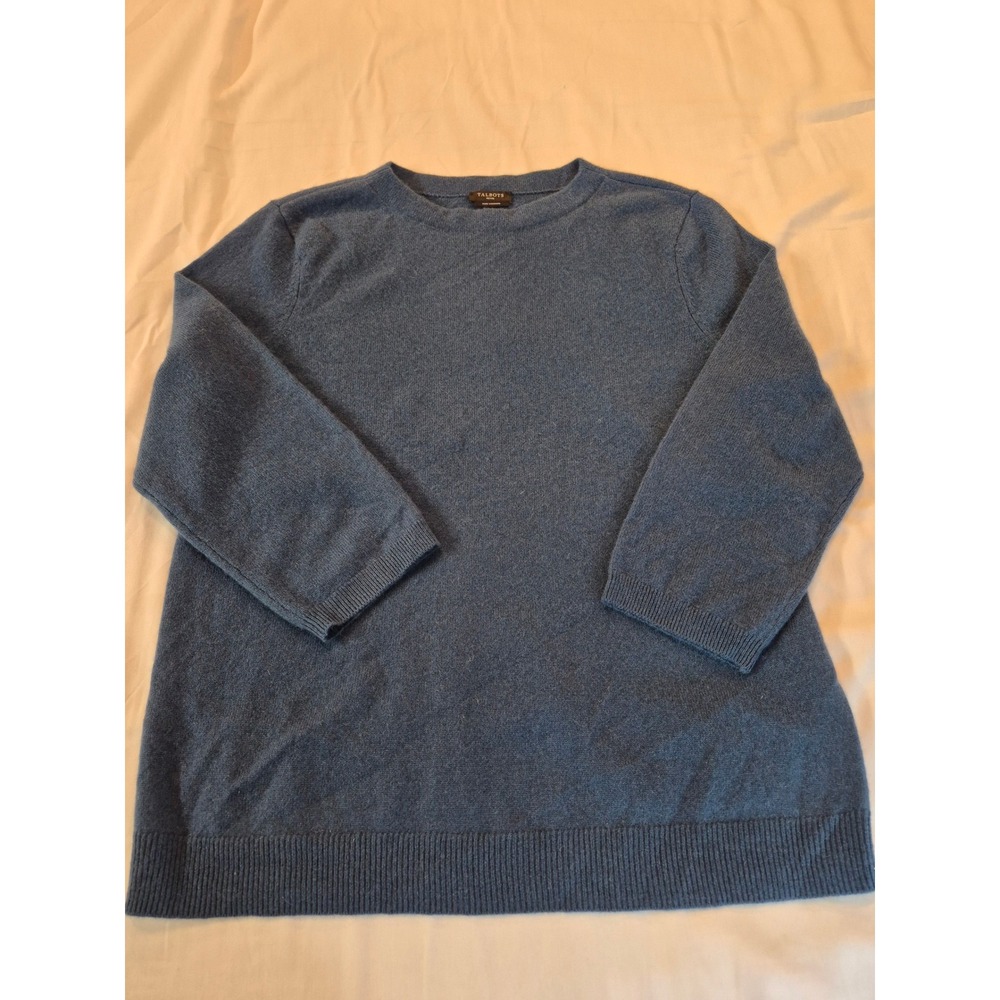 Talbots 100% Pure Cashmere Sweater XLP Teal Blue Crew Neck 3/4 Sleeve Knit - Picture 6 of 9